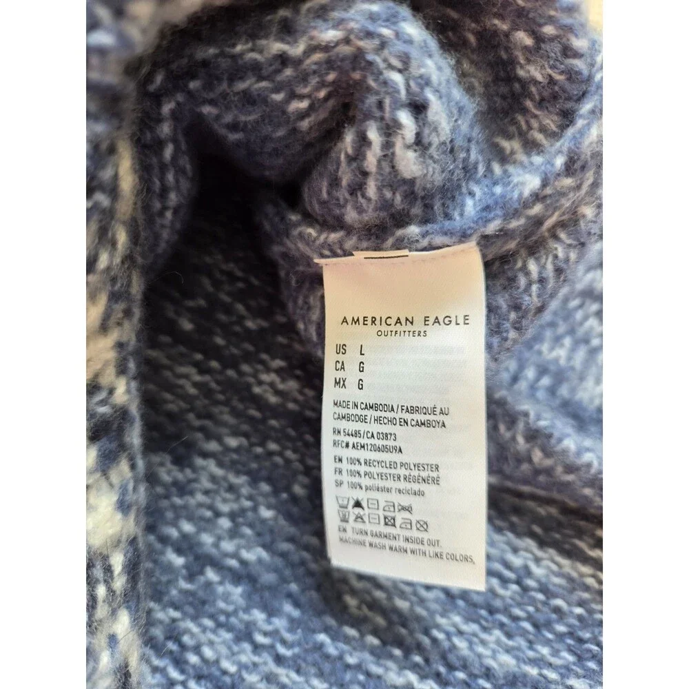 American Eagle Fair Isle Dog Sweater Blue Nordic Knit Mock Neck Size L Pet EUC